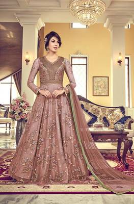 Peach embroidered net salwar 1