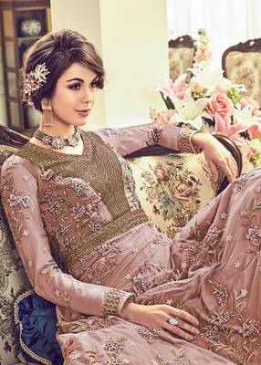 Peach embroidered net salwar 2