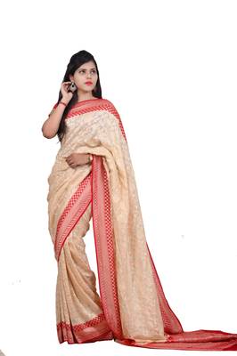 Off white hand woven pure chiffon saree with blouse 1