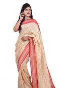 Off white hand woven pure chiffon saree with blouse