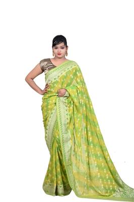 Multicolor hand woven pure chiffon saree with blouse 1