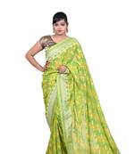 Multicolor hand woven pure chiffon saree with blouse