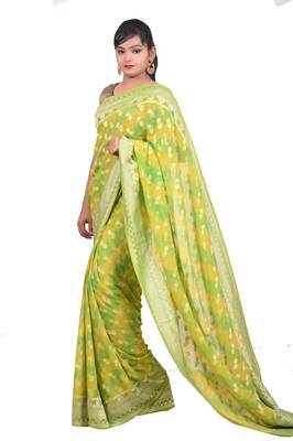 Multicolor hand woven pure chiffon saree with blouse 2