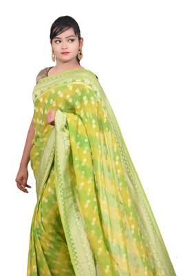 Multicolor hand woven pure chiffon saree with blouse 3