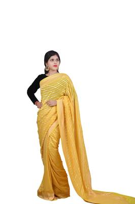 Yellow hand woven pure chiffon saree with blouse 1