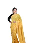 Yellow hand woven pure chiffon saree with blouse