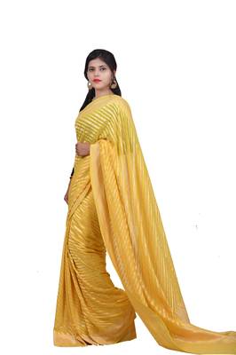 Yellow hand woven pure chiffon saree with blouse 2