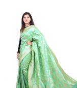 Sea green hand woven pure katan silk saree with blouse