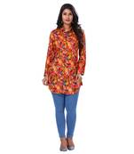 Women's Orange Fancy Print Shirt Style Kurta