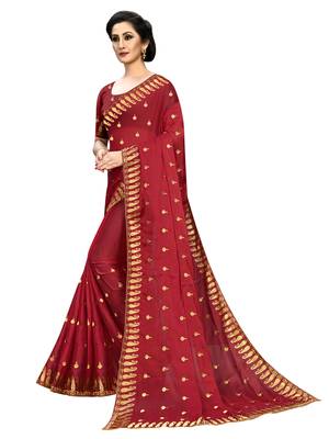 Red embroidered georgette saree with blouse 2