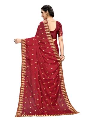 Red embroidered georgette saree with blouse 3