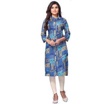 Women's Blue Closed Neck Printed Kurti 1