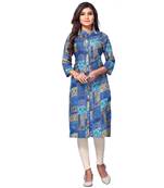 Women's Blue Closed Neck Printed Kurti