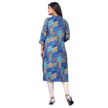 Women's Blue Closed Neck Printed Kurti 2