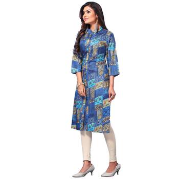 Women's Blue Closed Neck Printed Kurti 3