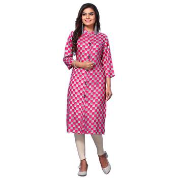 Women's Pink Closed Neck Printed Kurti 1