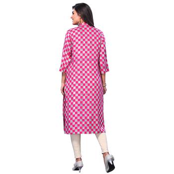 Women's Pink Closed Neck Printed Kurti 2