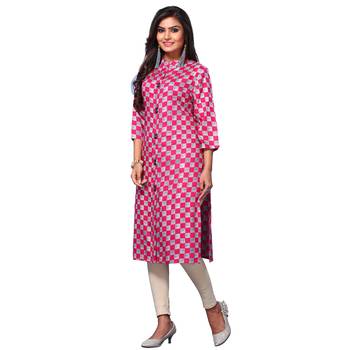 Women's Pink Closed Neck Printed Kurti 3