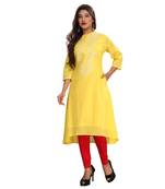 Women's Yellow A-Line Embroidered Kurti