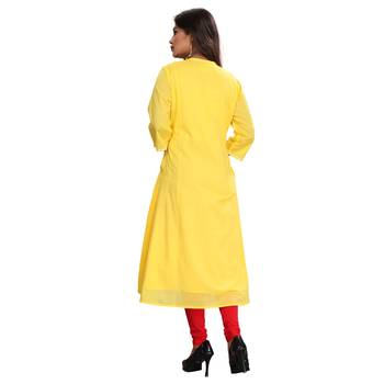 Women's Yellow A-Line Embroidered Kurti 2