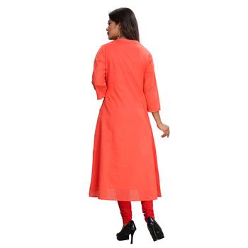 Women's Peach A-Line Embroidered Kurti 2