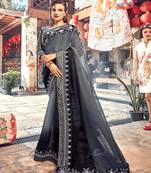 Grey embroidered georgette saree with blouse