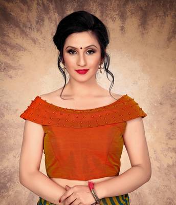 Orange Women'S Silk With Boat Neck Blouse 1