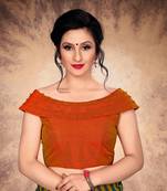 Orange Women'S Silk With Boat Neck Blouse