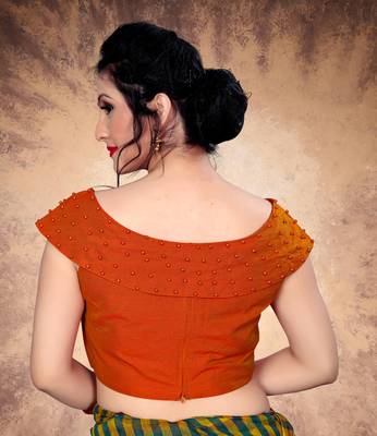 Orange Women'S Silk With Boat Neck Blouse 2
