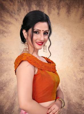 Orange Women'S Silk With Boat Neck Blouse 3