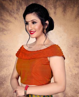 Orange Women'S Silk With Boat Neck Blouse 4
