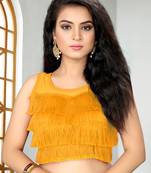 Light Orange Women'S Ruffle  Silk Blouse With Round Neck Blouse