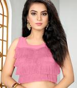 Light Pink Women'S Ruffle  Silk Blouse With Round Neck Blouse