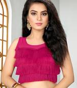 Magenta Women'S Ruffle Silk With Round Neck Blouse