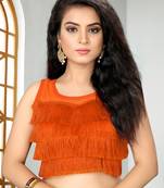 Orange Women's Ruffle Silk with Round Neck Blouse