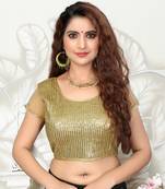 Beige Women'S Sequence Embroiderey Silk With Round Neck Blouse