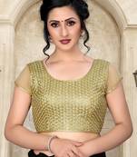 Beige Women'S Sequence Embroiderey Silk With Round Neck Blouse