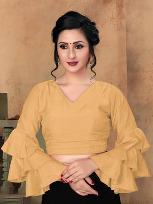 Beige Women'S Silk With V Neck Blouse 1