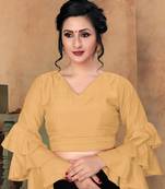 Beige Women'S Silk With V Neck Blouse