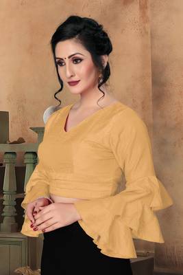 Beige Women'S Silk With V Neck Blouse 4