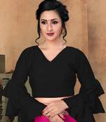 Black Women'S Silk With V Neck Blouse