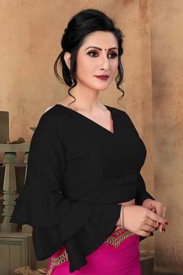 Black Women'S Silk With V Neck Blouse 3