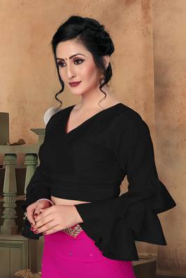 Black Women'S Silk With V Neck Blouse 4