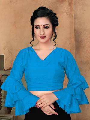 Blue Women'S Silk With V Neck Blouse 1