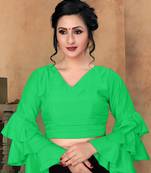 Green Women'S Silk With V Neck Blouse