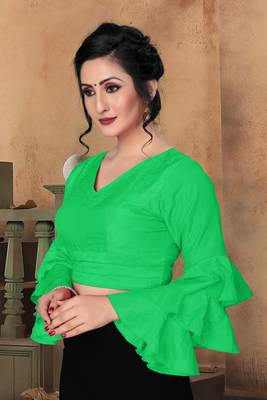 Green Women'S Silk With V Neck Blouse 4