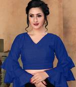 Blue Women'S Silk With V Neck Blouse