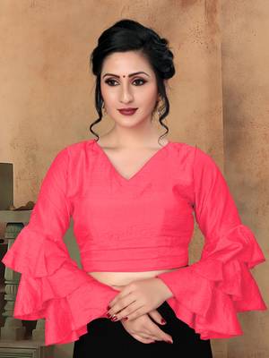 Peach Women'S Silk With V Neck Blouse 1