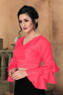 Peach Women'S Silk With V Neck Blouse 4