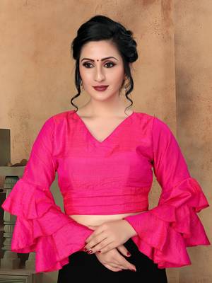 Pink Women'S Silk With V Neck Blouse 1